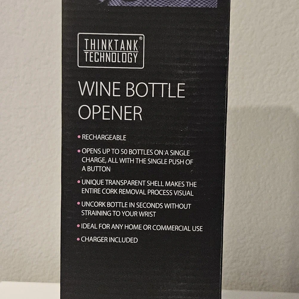 THINK TANK TECHNOLOGY Rechargeable CORDLESS Electronic WINE BOTTLE OPENER